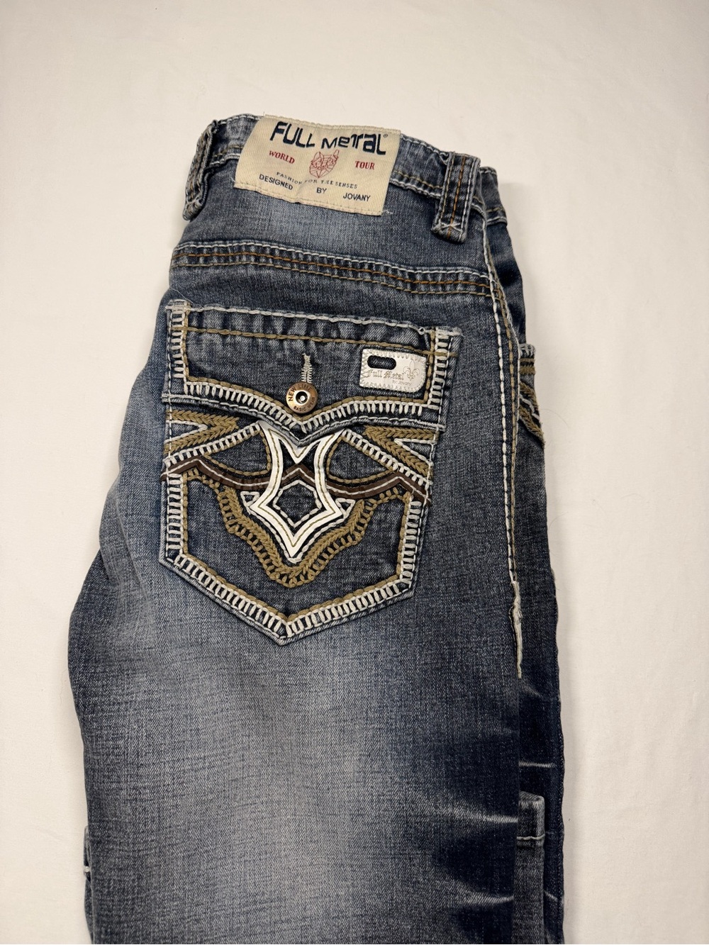Men's 32 Full Metal Classic Straight-Leg Jeans in Faded Blue Heavy Embroideryi